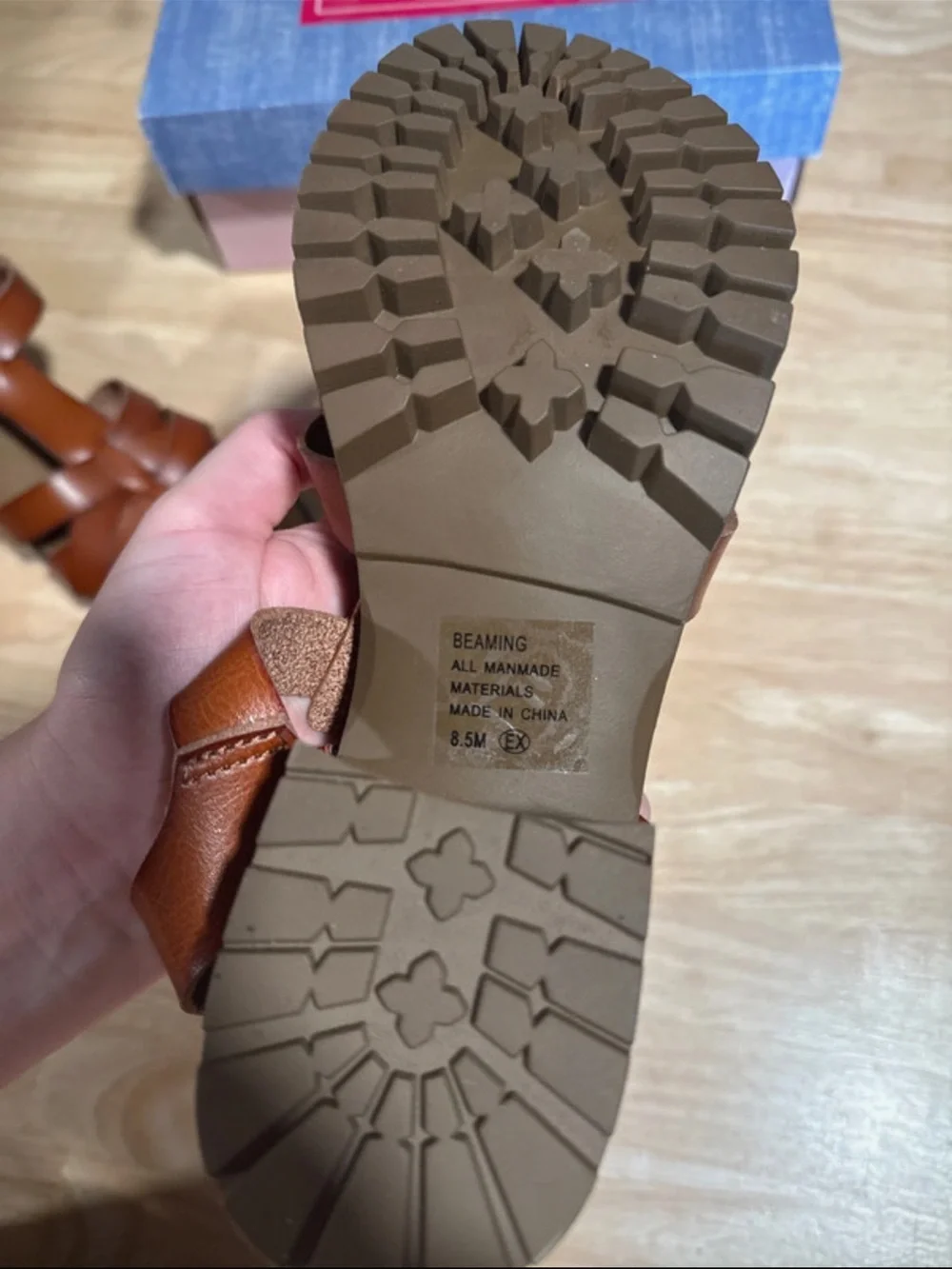 pop Cognac Strappy Woven Leather Sandals